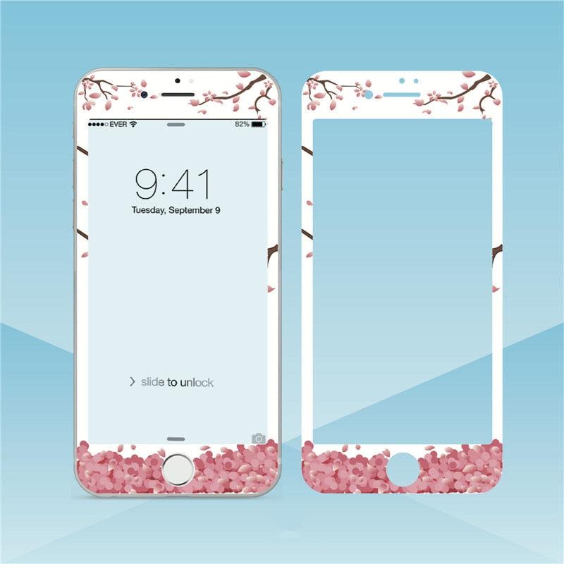 Flowers Cartoon Screen Protector For iPhone 13 12 11 Pro Max Soft Edge Tempered Glass on For iPhone XS MAX XR 7 8 PLUS Lovely Easy Installation Frame 9H Hardness Full Coverage Bubble Free Cute Lovely Cherry Blossom Design Glass For iPhone Stevvex