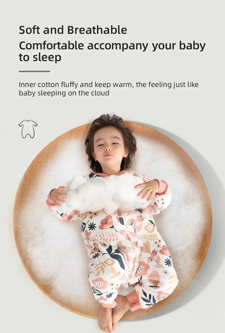 Baby Sleeping Bag Cute Flowers Print Toddler Sleepwear Walk Play Pajamas 2.5Tog Thick Winter Keep Warm Sleepsack 1-4 Years
