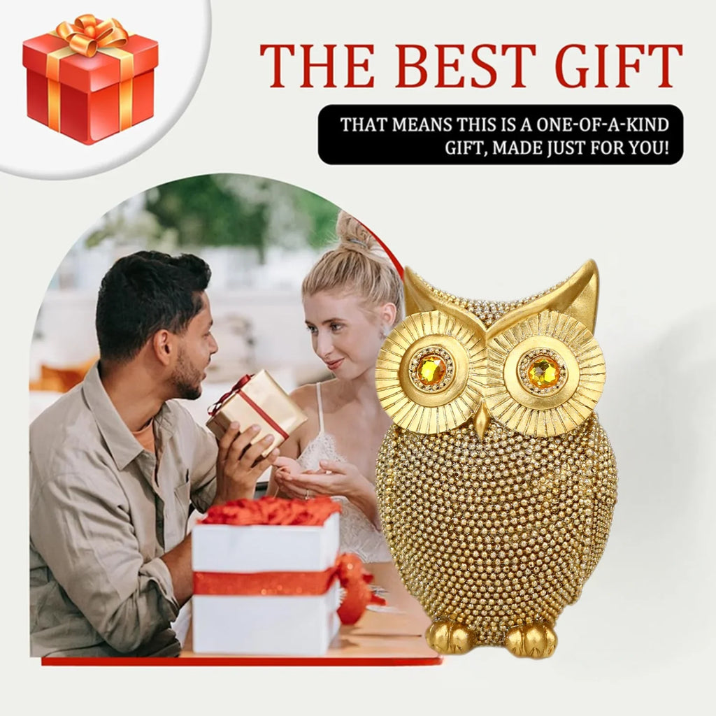 Modern Home Decor Sculpture Unique Sparkling Golden Owl Figurine Resin Statue for Office Living Room Desktop Ornaments Lootquake LLC