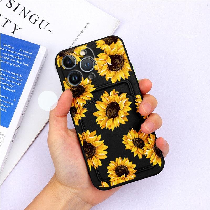 Charming Silicone Soft Anti-Scratch Cases For iPhone 13 Pro Max Case Silicone Wallet Card Holder Cover For iPhone 13 Mini 13ProMax 13Pro Flower Butterfly Beautiful Design Card Holder iPhone Case Stevvex