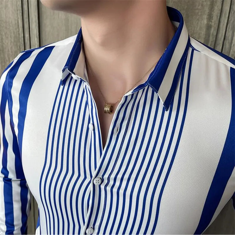 British Style Striped Shirts Mens Long Sleeve Business Formal Dress Shirt Casual Slim Fit Dress Streetwear Social Party Clothing Lootquake LLC