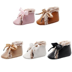 Baby PU Boots Winter Anti-slip Warm First Walkers Soft Soled Booties Toddler Bowknot Lace-up Shoes Stevvex