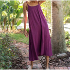 Casual 100% Cotton Summer Women's Long Dress Loose Solid Sleeveless Backless Streetwear Elegant  Female Dress Vestidos Robe Lootquake LLC