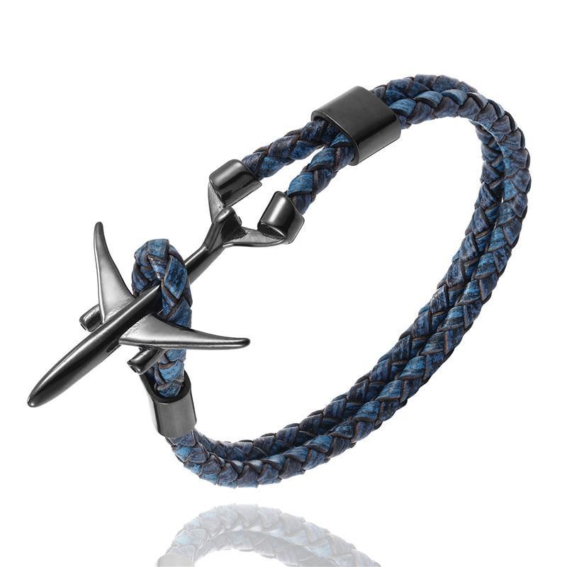 Modern Stainless Steel Airplane Anchor Luxury Bracelets For Men And Women Genuine Multi-Layer Leather Elegant Bracelet Freestyle Home Jewelry - SJB-DIAMOND ELITES