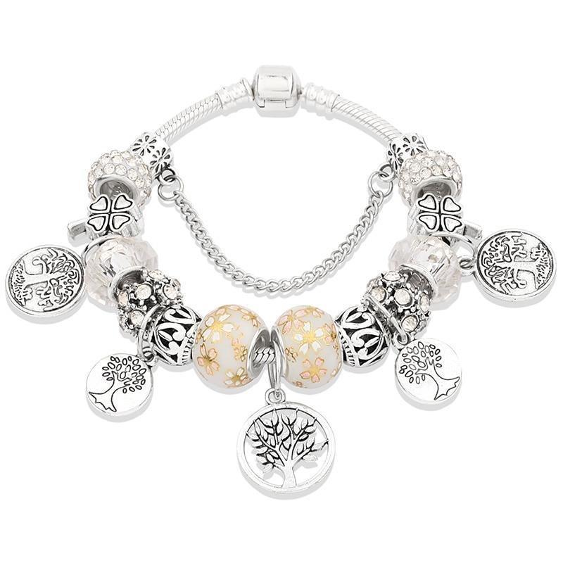 Elegant Modern Amazing Fashion New Luxury Silver Tree of Life Fashion Bracelet Green Leaf Crystal Charm Bracelet - SJB-DIAMOND ELITES
