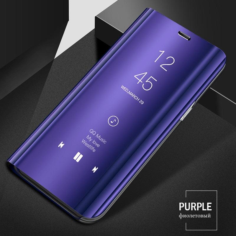 Smart Flip Phone Case For iPhone X XR XS 5 5S SE 7 8 6 6S Plus 11 12 13 Mini Pro Max 2020 Mirror Window Standing Holder Cover  Mirror Screen Smart Plating Case 360 Full Body Ultra Thin Intelligent Protective Case Stevvex