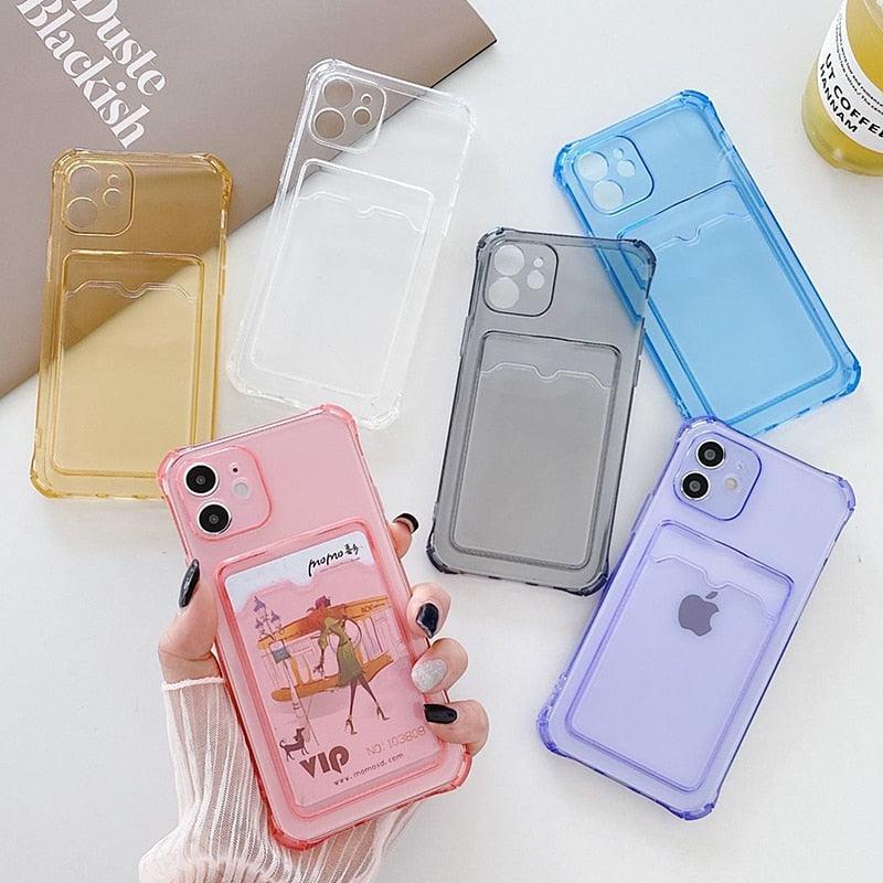 Transparent Wallet Case For iPhone 14 13 12 Pro Max Mini  Shockproof Cover with Card Slots Pockets Slim Fit Thin Protective Soft Shock-Absorbing Lightweight Wallet Case Stevvex