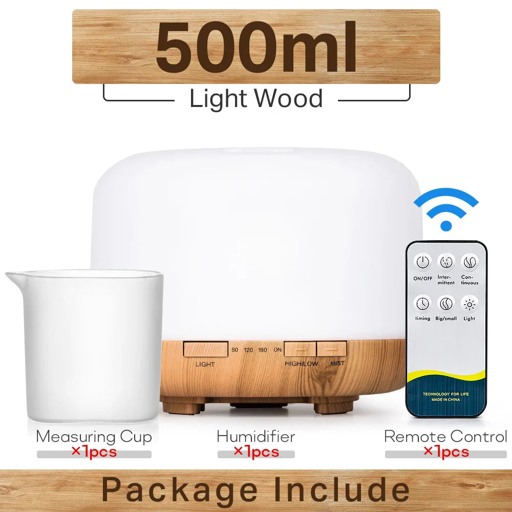 300 500ML Air Humidifier With Remote Control Colorful Non-printed Ultrasound Aroma Diffuser Pure White Dark Light Wood Grain Lootquake LLC