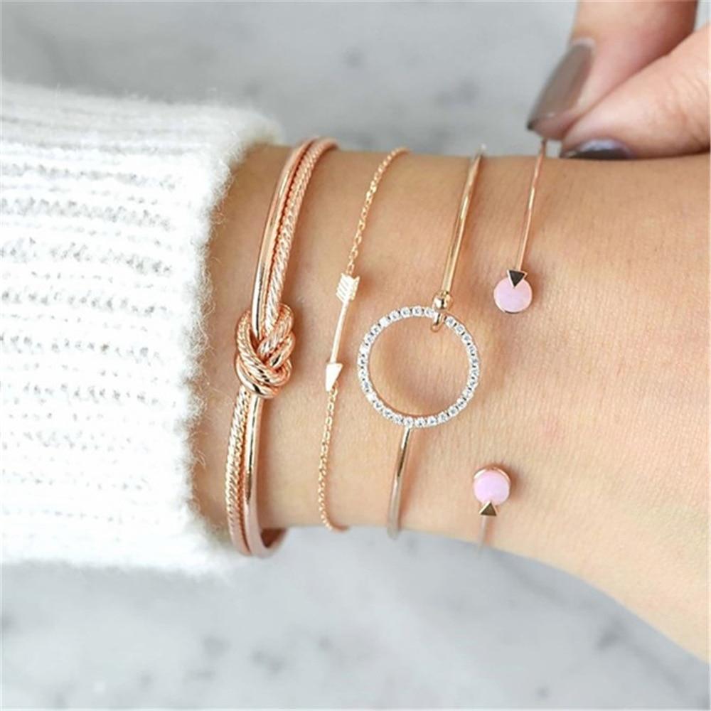 Fashion Bohemia Leaf Round Knot Cuff Bangle Gold Chain Charm Bracelet  for Women Simple Geometric Bracelets Luxury Jewelry - SJB-DIAMOND ELITES