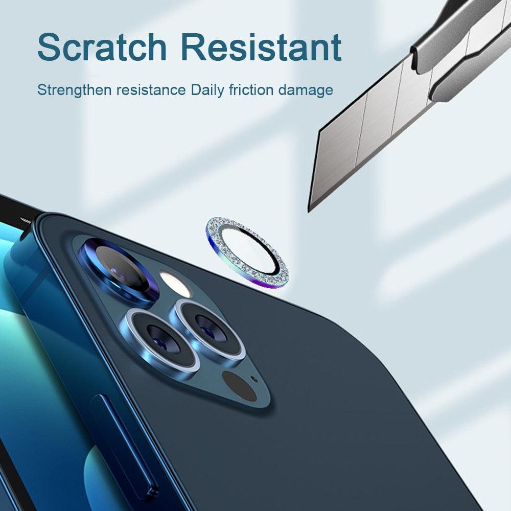 2023 New Diamond Bling Metal Ring Glass Protective Cap For iPhone 14 13 12 11 Pro Max Mini Camera Lens Circle Protector Paste Tempered Glass Camera Cover Camera Lens Protector Stevvex