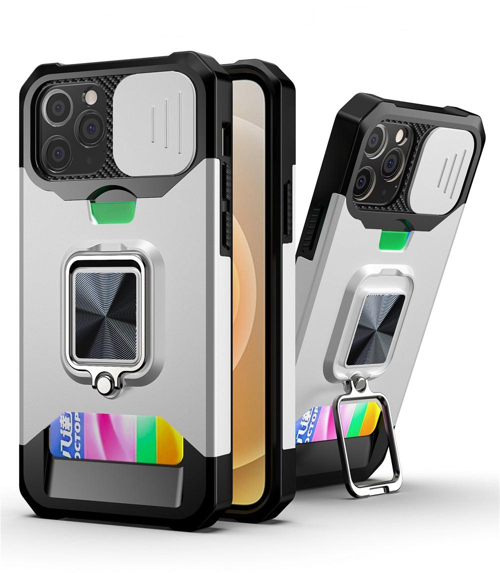 Heavy Duty Kickstand Stand Ring Shockproof Protective Cases Cover Camera Protection Magnetic Holder Case For iPhone 14 13 12 Pro Max Shockproof Card Slot Stand Cover Stevvex