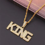 Men Hip Hop Full Rhinestone King Queen Pendants Necklaces Bling Bling Iced Out Cuban Link Chain Hiphop Necklace Men Jewelry Gift