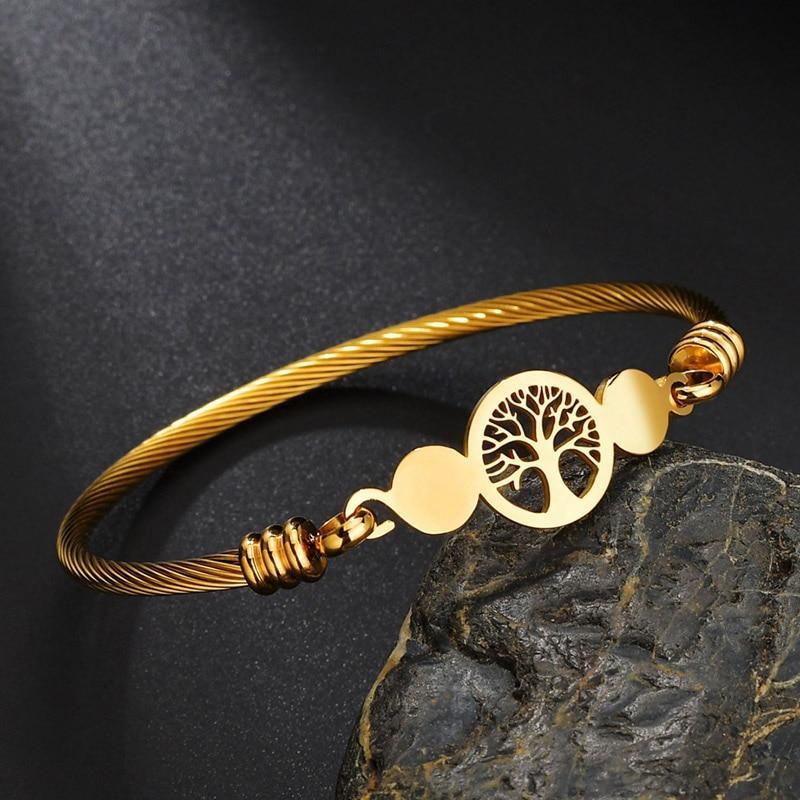 New Modern Luxury Charm Elegant Hollow Tree Of Life Bracelets Amazing Stainless Steel Gold Cuff Bangles For Women - SJB-DIAMOND ELITES