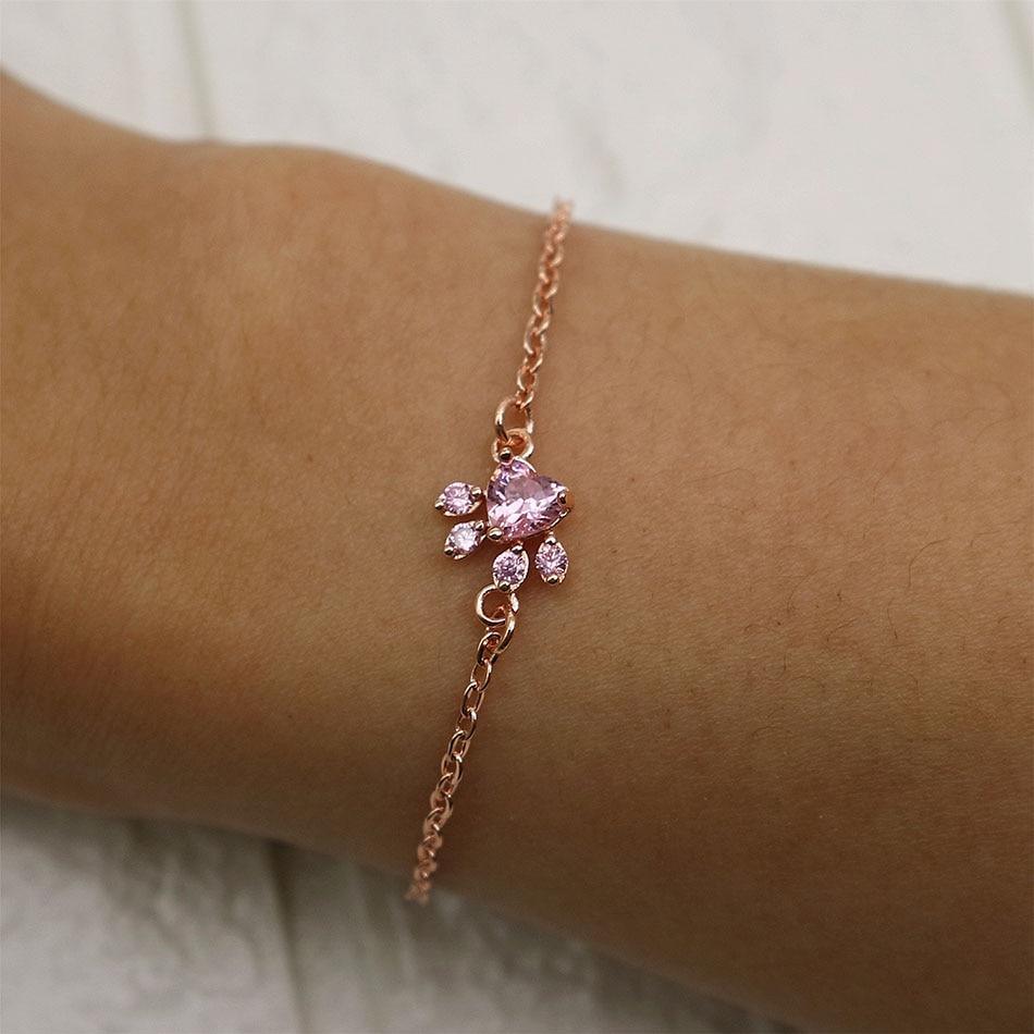 Elegant Wedding Jewelry Modern Dog Cat Paw Bear Claw Pink Heart AAA Cubic Zircon Rose Gold Chain Link Luxury Bracelets For Women Party Jewelry Gift - SJB-DIAMOND ELITES