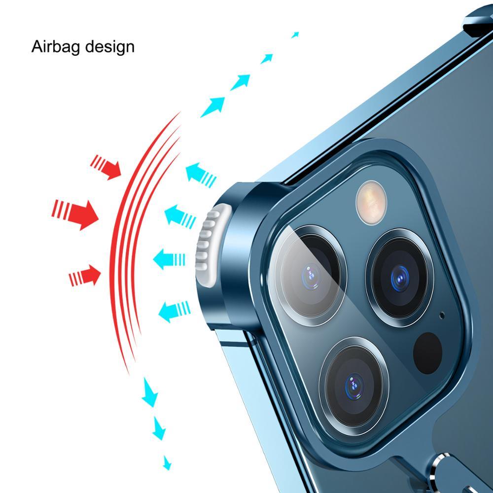 Luxury Phone Case For iPhone 12 Pro Metal Frame Shape Shockproof Cover Bumper Back Cool Case Aluminum Metal X-Frame Support Bumpers Compatible iPhone Stevvex