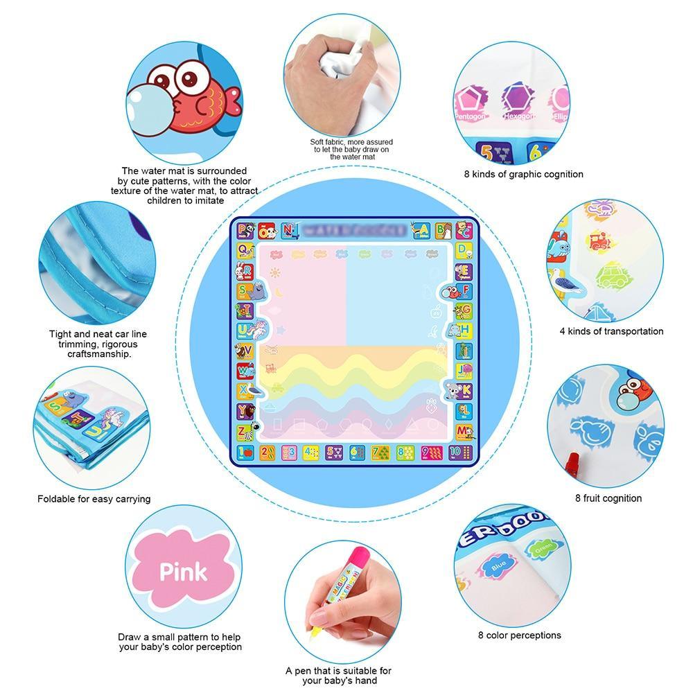 Coolplay 100x100cm Magic Water Drawing Mat Doodle Mat & 4 Drawing Pens & 1 Stamps Set Painting Board Educational Toys for Kids - SJB-DIAMOND ELITES