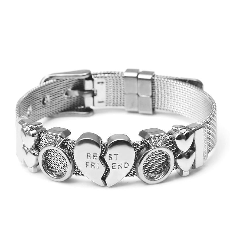 Two-tone Stainless Steel  Bracelets For Women Men Golden Love Heart Beaded  Ribbon  Bracelet & Bangle Gifts - SJB-DIAMOND ELITES