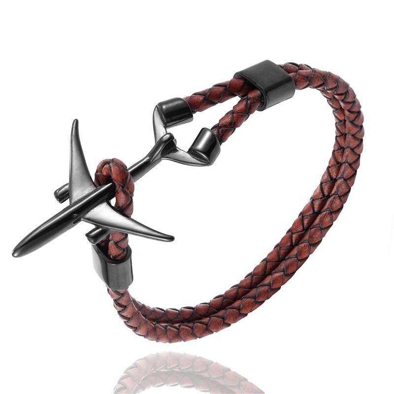 Modern Stainless Steel Airplane Anchor Luxury Bracelets For Men And Women Genuine Multi-Layer Leather Elegant Bracelet Freestyle Home Jewelry - SJB-DIAMOND ELITES