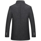 Woolen Coat Men Winter Windbreaker Long Thick Wool Jackets abrigo hombre Man Stand Collar Single Breasted With Vest Woolen Coats