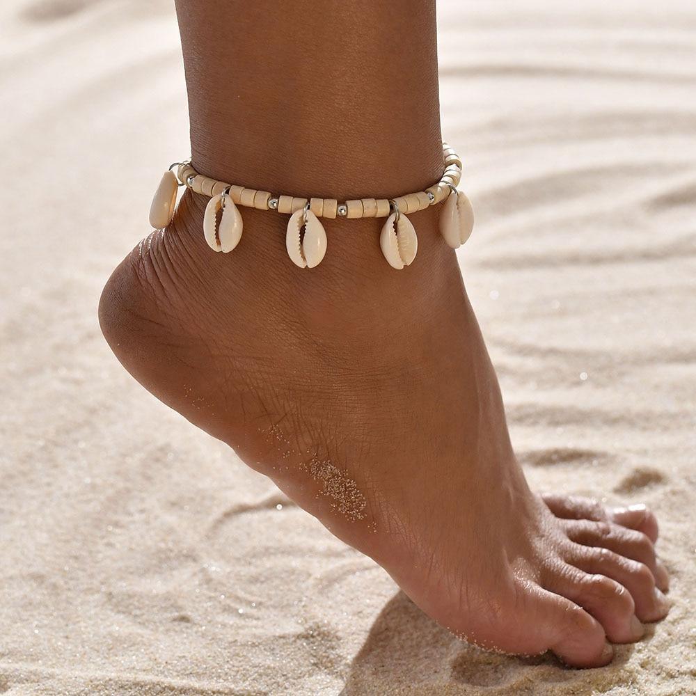 Gold Metal Shell Coconut Tree Female Anklets Barefoot Sandals Foot Summer Double Layers  Foot  Bracelets Leg Jewelry - SJB-DIAMOND ELITES