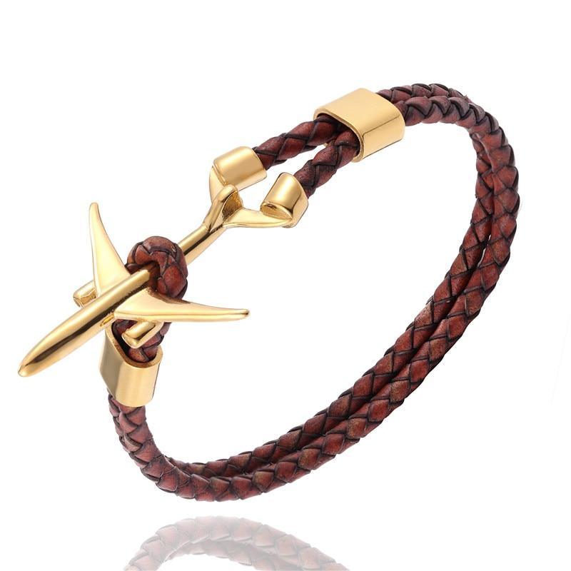 Modern Stainless Steel Airplane Anchor Luxury Bracelets For Men And Women Genuine Multi-Layer Leather Elegant Bracelet Freestyle Home Jewelry - SJB-DIAMOND ELITES