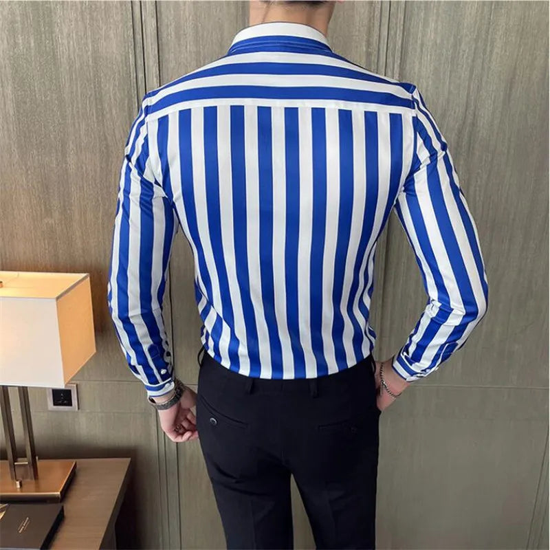 British Style Striped Shirts Mens Long Sleeve Business Formal Dress Shirt Casual Slim Fit Dress Streetwear Social Party Clothing Lootquake LLC