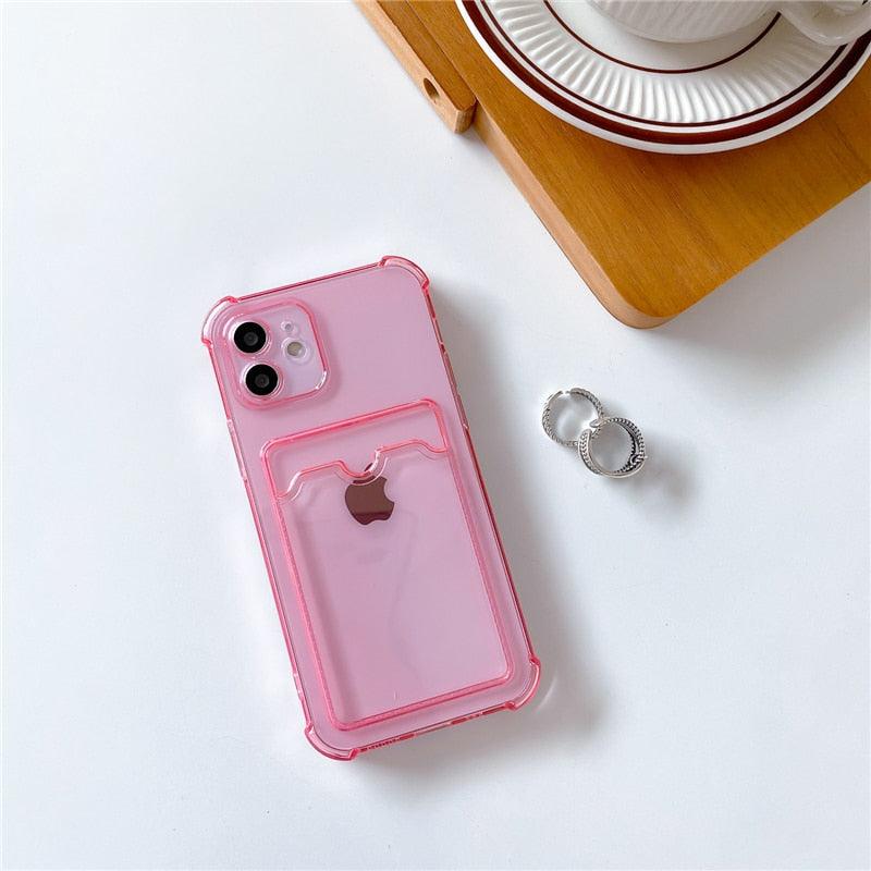 Transparent Wallet Case For iPhone 14 13 12 Pro Max Mini  Shockproof Cover with Card Slots Pockets Slim Fit Thin Protective Soft Shock-Absorbing Lightweight Wallet Case Stevvex