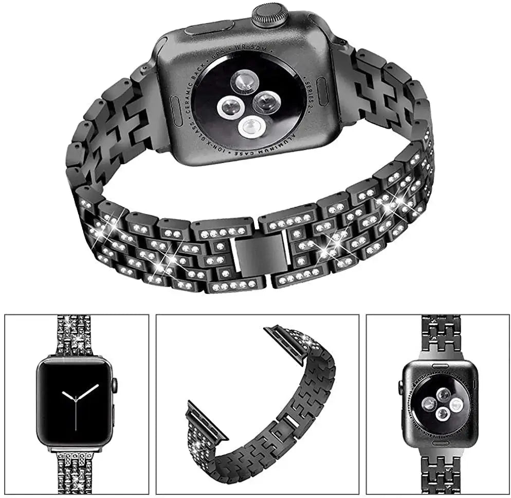 Apple Watch Bedazzled Stainless Steel Strap - Elegant Design - SJB-DIAMOND ELITES