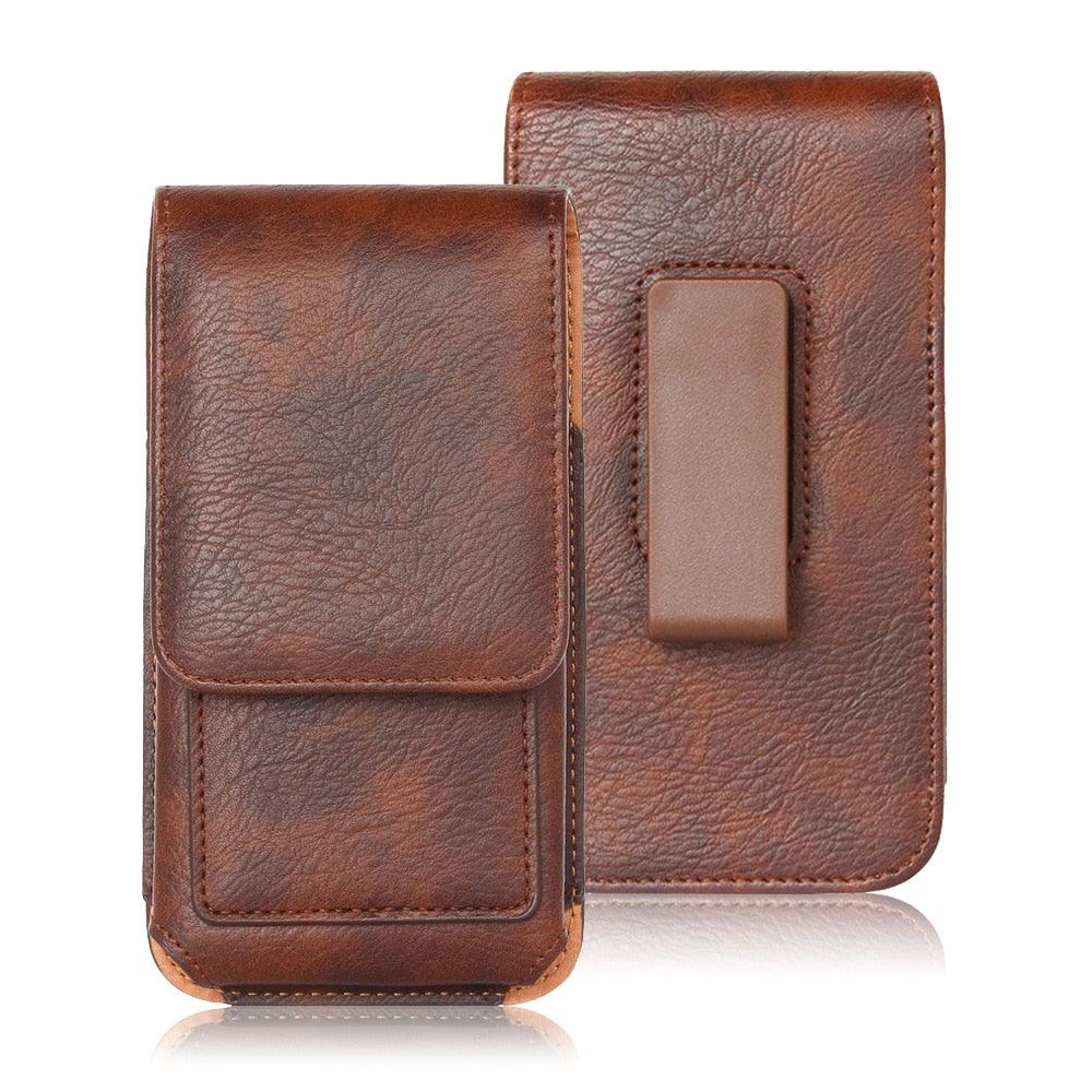 Universal Leather Case for iPhone Mens PU Leather Vertical Case with Belt Clip for iPhone Waist Pack Belt Clip Bag for 3.5-6.3" Mobile Phone Pouch Phone Cover Stevvex