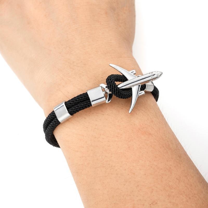 Modern Fashion Airplane Anchor Bracelets Men Charm Rope Chain Paracord Bracelet Women Male Air Force Style Wrap Metal Sport Hook Gift - SJB-DIAMOND ELITES