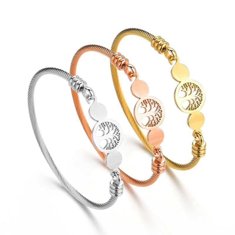 New Modern Luxury Charm Elegant Hollow Tree Of Life Bracelets Amazing Stainless Steel Gold Cuff Bangles For Women - SJB-DIAMOND ELITES