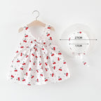 Luxury Modern Baby Girls Dresses With Hat 2pcs Clothes Sets Kids Clothes Baby Sleeveless Dress Print Floral Fruit Design Style