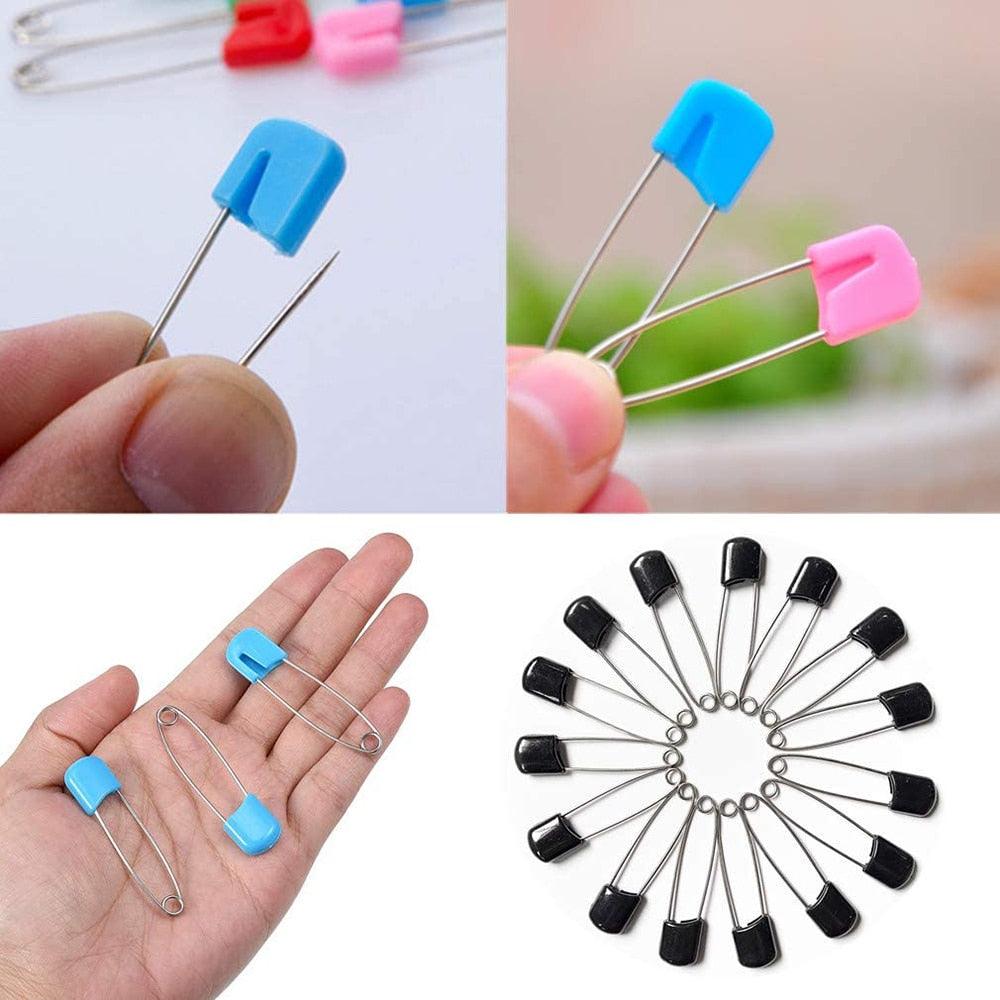 50Pcs Baby Safety Pins Plastic Head Cloth Diaper Pins Stainless Steel Sewing Safety Pins for Quilting Knitting Stitch Markers Stainless Steel Nappy Pins for Quilting Sewing Locking Safety Pins Stevvex