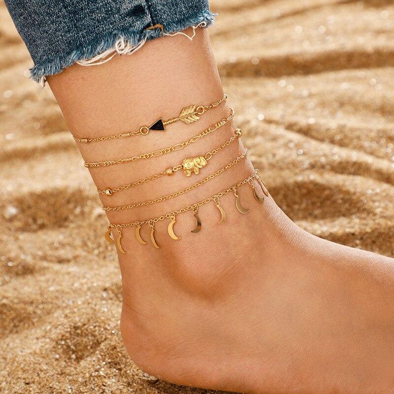 Luxury Leg Brecelet Gold Color Tassel Beads Anklet Bracelet for Leg for Women Set - SJB-DIAMOND ELITES