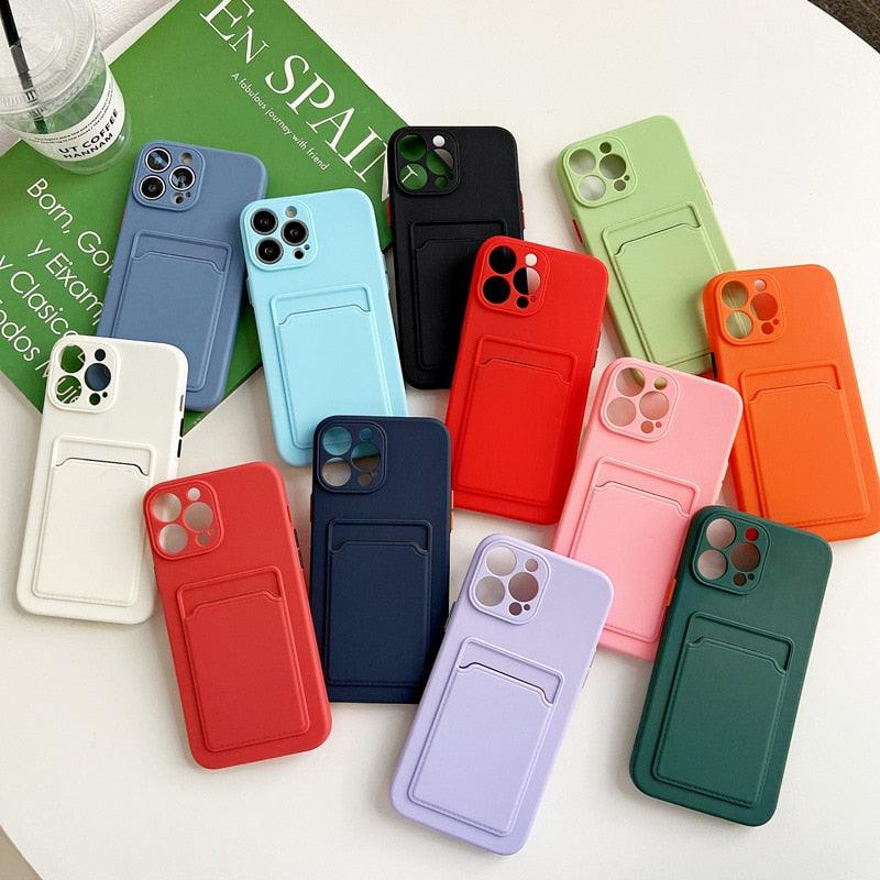 Soft Silicone Phone Case For iPhone 14 13 Pro Max 13Pro Silicone Soft Mobile Phone Case Wallet Card Holder Cover Slim Fit Thin Protective Soft Shock-Absorbing Wallet Case Stevvex