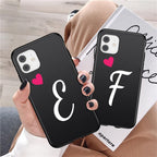 Women Elegant Black Initial Letter A-Z Love Heart Couples Phone Case For iPhone 13 12 Pro Max Mini Luxury Soft Silicone Cover Name Letter Case Stevvex