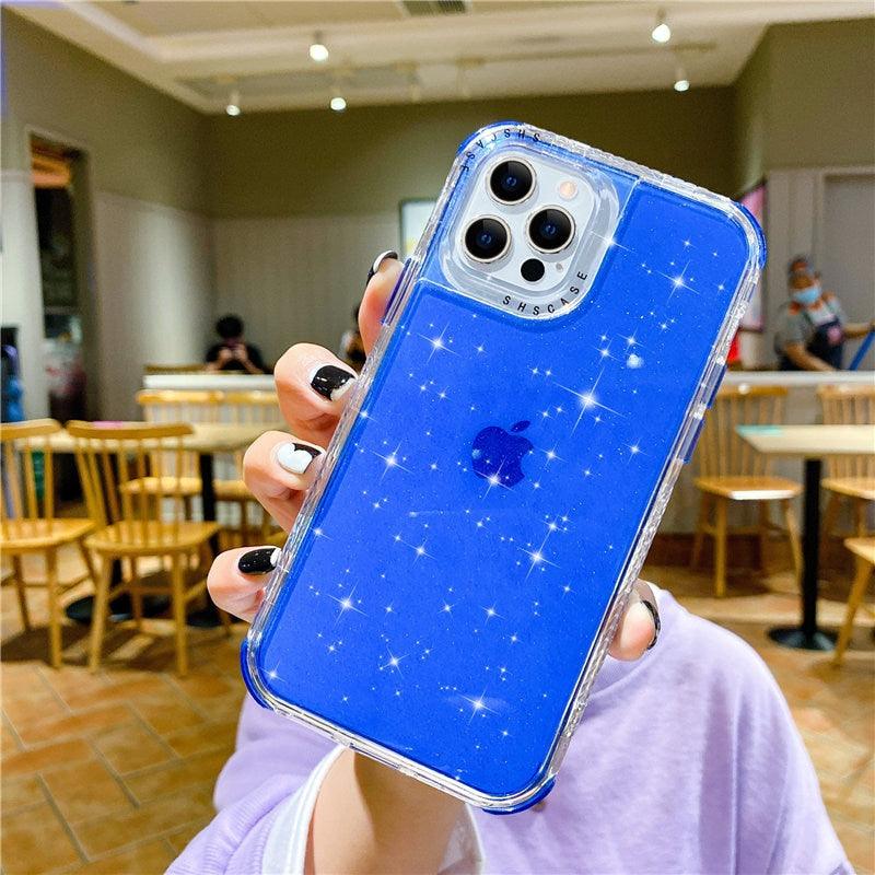 Shining Glitter Shockproof Bumper Phone Case For iPhone 13 12 11 14 Pro Max XR XS Max 13Pro 14 Transparent Soft Cover Cute Pink Glitter Design Transparent Shiny Shockproof Case For Women Girls Stevvex