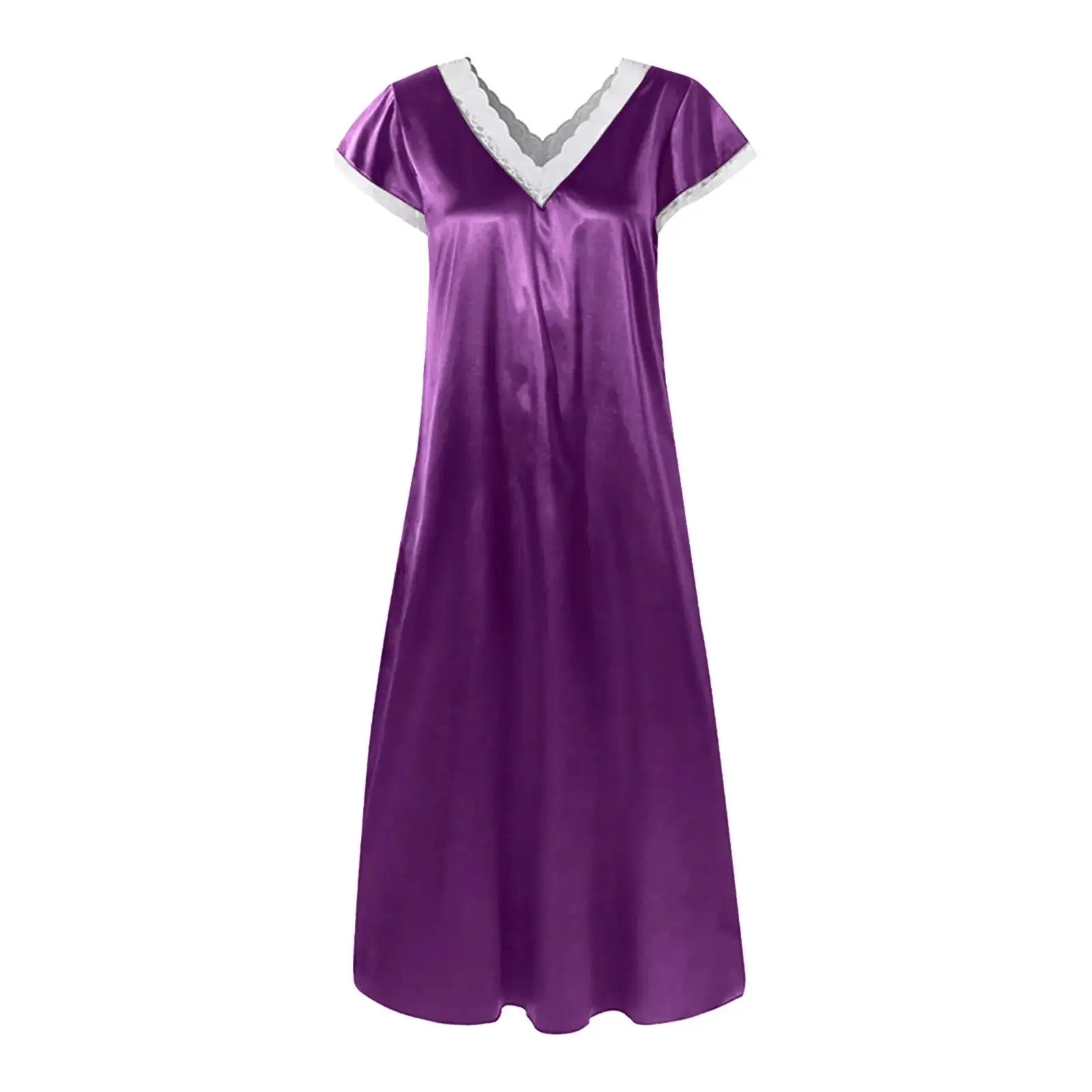 Women Summer Silk Sleepwear Short Sleeve V Neck Homewear Long Dress Nightgowns Sleepwear Sleep Tos Night Dress Underwear