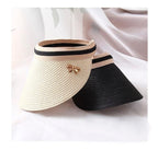Vintage Women's Sun Hats Handmade Straw Visor Caps Fashionable Adult Sun Beach Top Hats Cute Bowknot Design Fashion Summer Women's Casual Caps Straw Hats Parent-Child Summer Hat Empty Top Beach Hat Stevvex