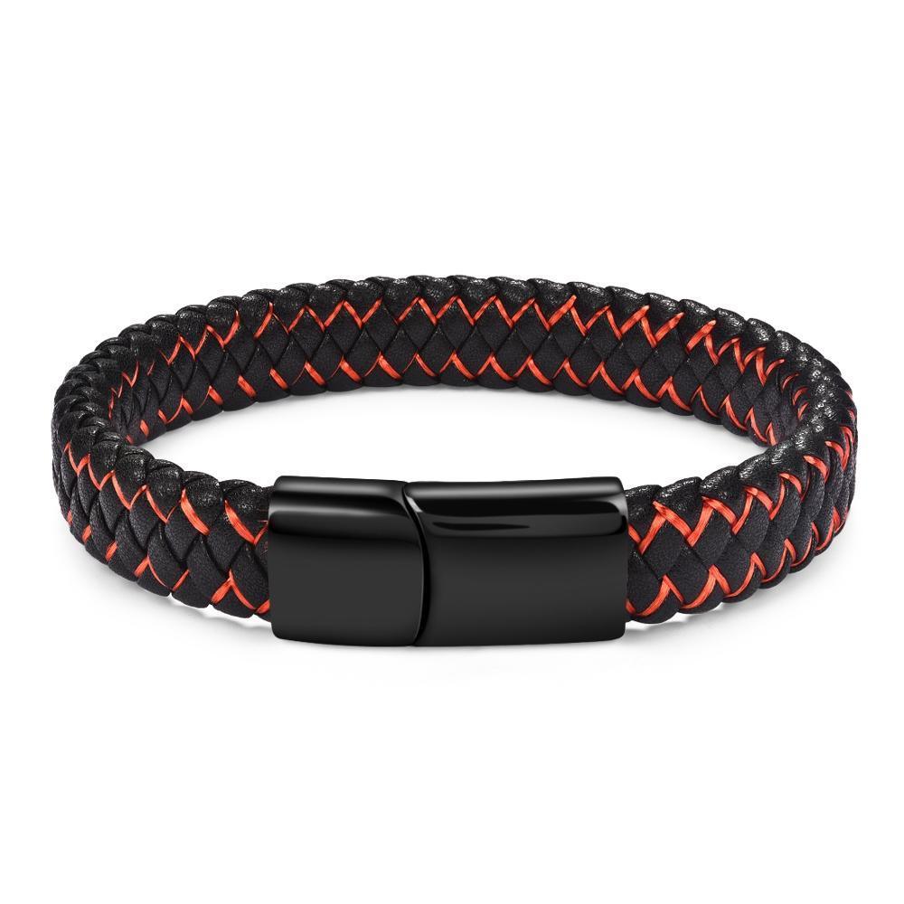 Handmade Luxury Modern Leather Black Blue Braided Leather Bracelet for Men Stainless Steel Design - SJB-DIAMOND ELITES