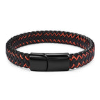 Handmade Luxury Modern Leather Black Blue Braided Leather Bracelet for Men Stainless Steel Design - SJB-DIAMOND ELITES