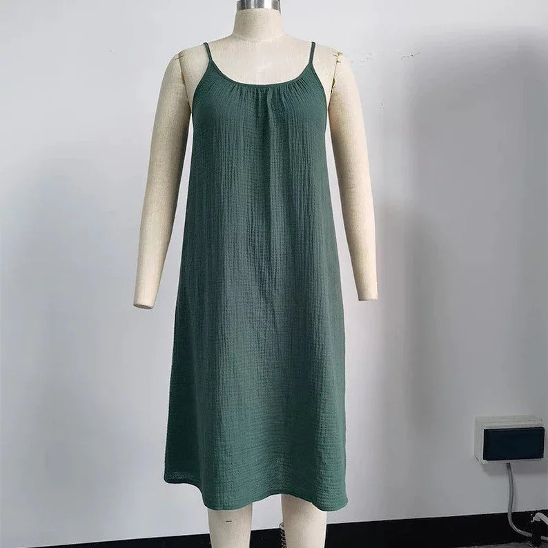 Casual 100% Cotton Summer Women's Long Dress Loose Solid Sleeveless Backless Streetwear Elegant  Female Dress Vestidos Robe Lootquake LLC