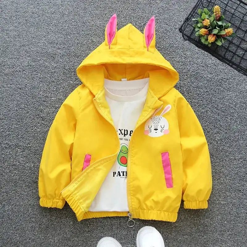 Cartoon Girls Jackets Cute Little Fox Kids Windbreaker Hooded Baby Coat Spring Autumn Children Outwear Toddler Girl Clothes