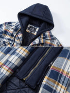 Men's Modern Warm Jacket With Removable Hood Winter Coats Men's Hooded Jackets Fashionable Autumn Jackets Winter Warm Coat Thick Hoodie Long Sleeve Outdoor Plaid Shirt Jackets Stevvex