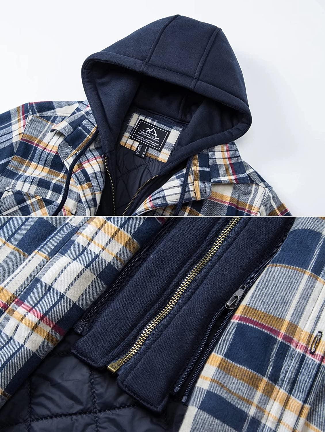 Men's Modern Warm Jacket With Removable Hood Winter Coats Men's Hooded Jackets Fashionable Autumn Jackets Winter Warm Coat Thick Hoodie Long Sleeve Outdoor Plaid Shirt Jackets Stevvex