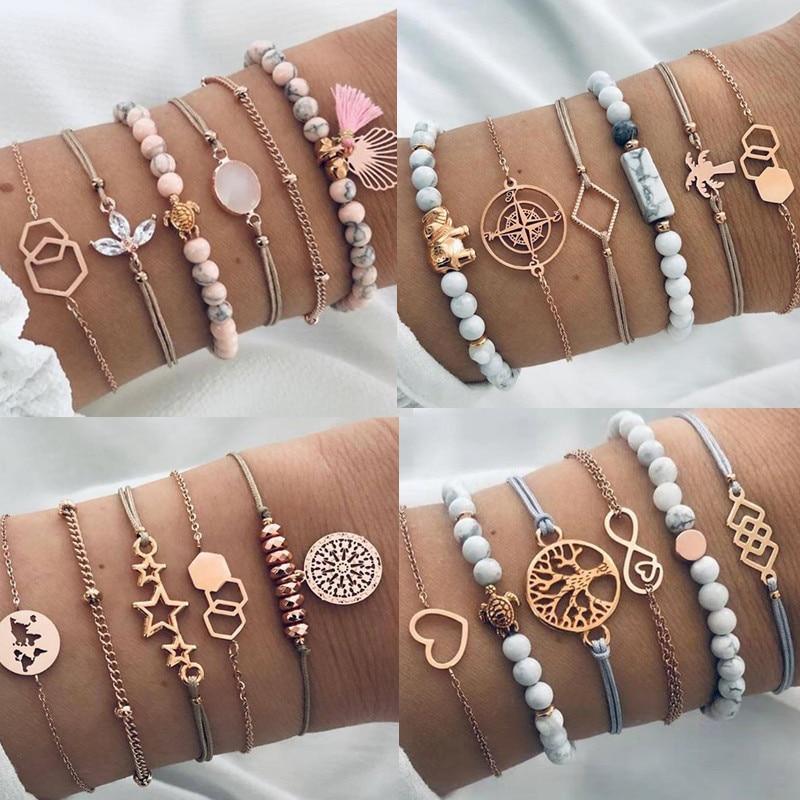 Modern Fashion New Luxury Different Style Elegant Elephant Tree Of Life Tassel Chain Bracelet Sets For Women Jewelry Trend Sets For Her - SJB-DIAMOND ELITES
