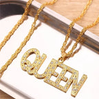 Men Hip Hop Full Rhinestone King Queen Pendants Necklaces Bling Bling Iced Out Cuban Link Chain Hiphop Necklace Men Jewelry Gift