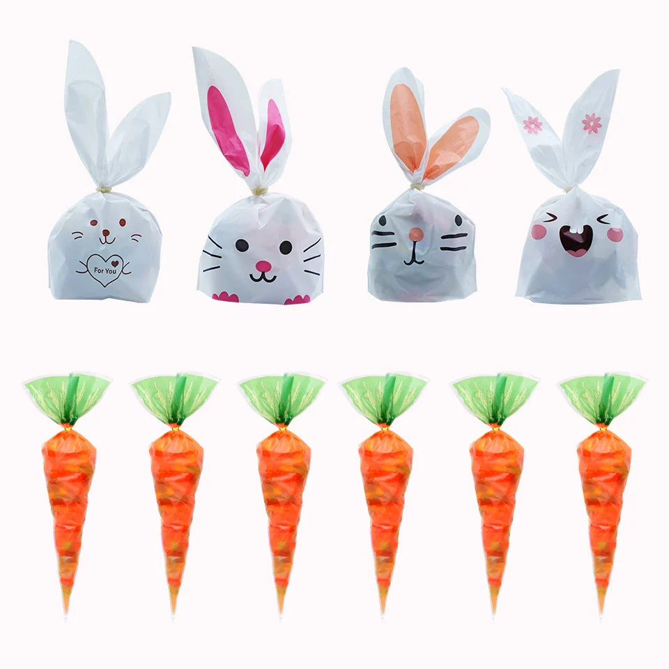 Hot Sale 20 / Batch Cute Rabbit Carrot Ear Biscuit Bag Candy Biscuit Gift Bag Snack Baking Packaging Supplies Easter Decoration Lootquake LLC