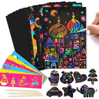 Magic Rainbow Color Scratch Art Paper Card Set With Graffiti Stencil Drawing Board Stick Art Painting Educational Toys - SJB-DIAMOND ELITES