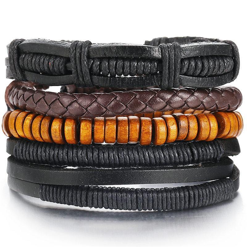 BOHO Tibet Stone Feather Multilayer Leather Bracelet Eye Fish Charms Beads Bracelets For Men Vintage Punk Wrap Wristband Cool Jewelry - SJB-DIAMOND ELITES